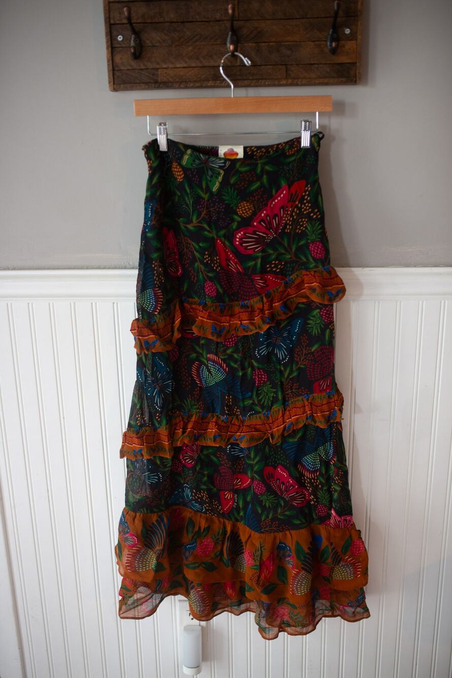 Anthropologie Farm Rio Garden Tiered Maxi Skirt XS FLAW